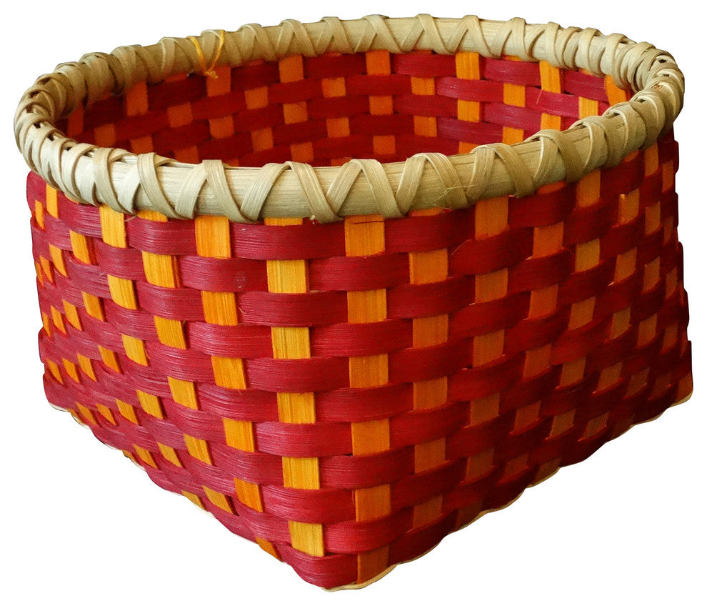 Medium Hand Woven Basket, Cherry Red and Sunshine Orange