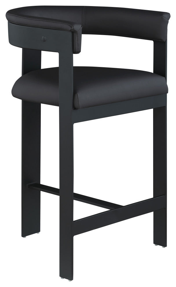 Romeo Upholstered Counter Stool, Set of 2, Black, Vegan Leather, Matte Black