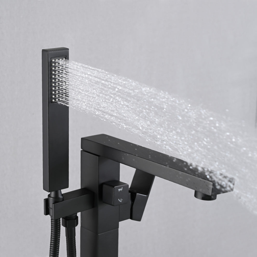 Freestanding Tub Shower Claw Foot Faucet With Handheld Spout, Matte Black