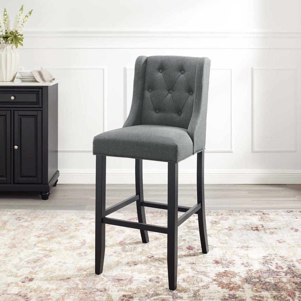 Tufted Bar Stool Chair Barstool, Fabric, Wood, Gray, Modern, Bar Pub Bistro