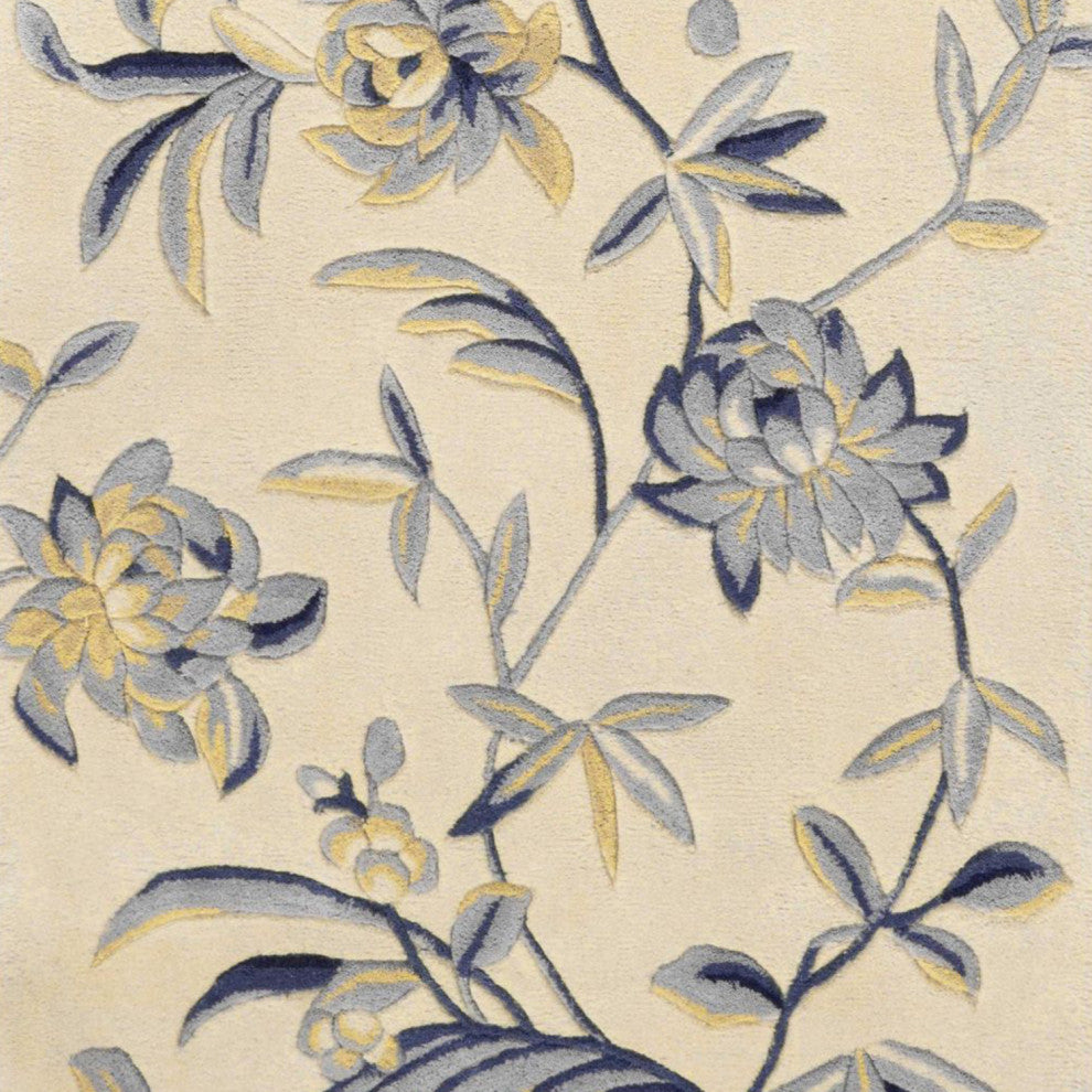 2' x 8' Runner Wool Ivory or Blue Area Rug