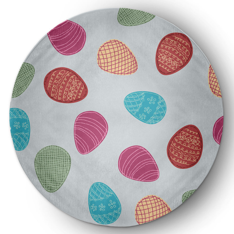 Egg Hunt Easter Chenille Rug, Etched Glass Gray, 5' Round