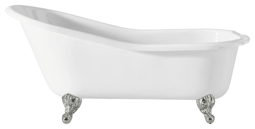Cheviot Products Slipper Cast Iron Bathtub With Faucet Holes, Chrome