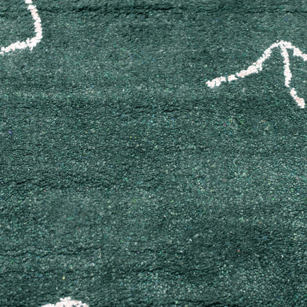 HAND KNOTTED LOOM SILK AREA RUGS-6'x9',Rectangle,Dark Green White,Contemporary