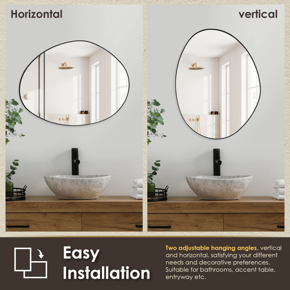 Aura Irregular Framed Bathroom Wall Mirror, Matte Black, 27"