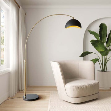 Luna Bella Arc Floor Lamp - 92", Weathered Brass, Dimmer Switch, Marble Base, Weathered Brass