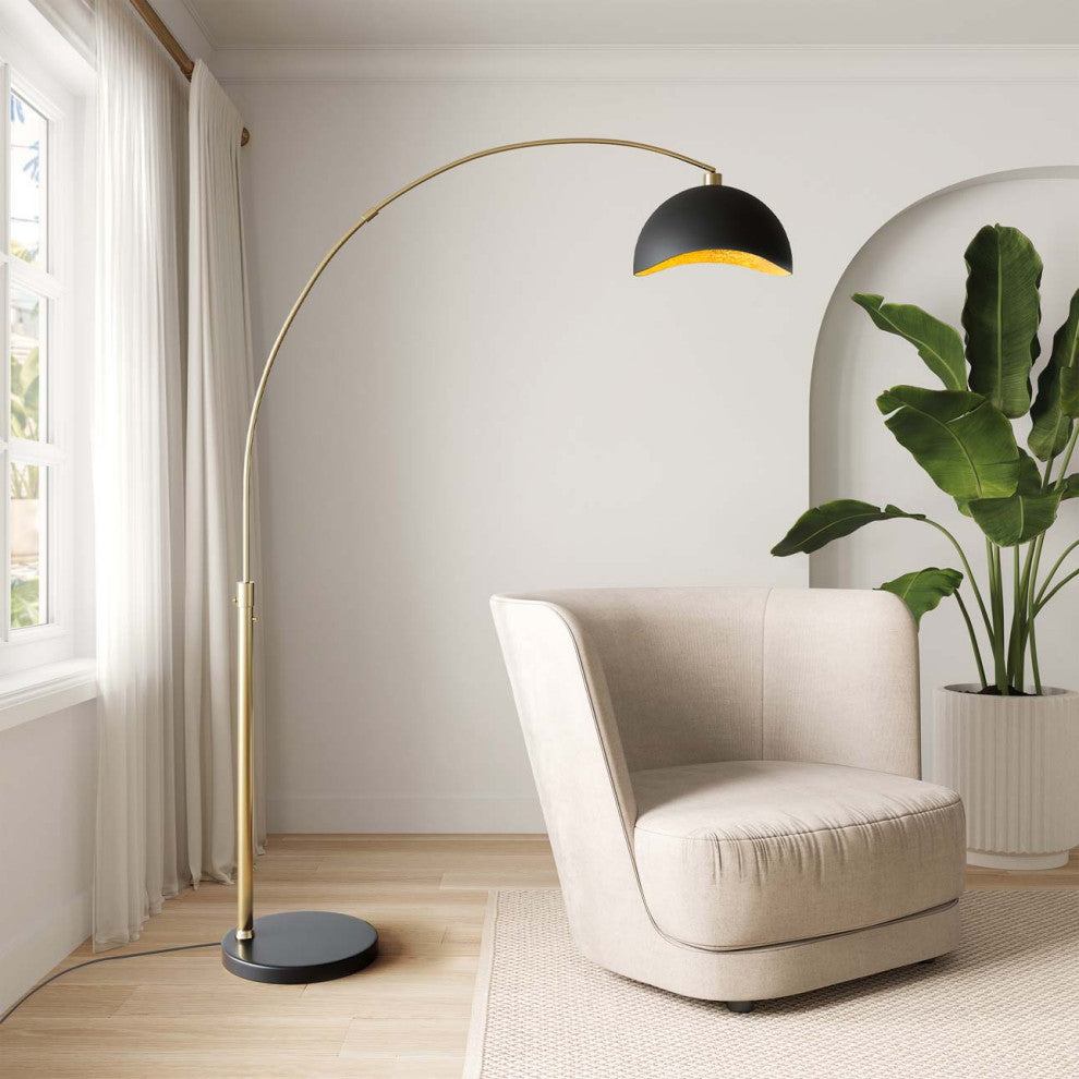 Luna Bella Arc Floor Lamp - 92", Weathered Brass, Dimmer Switch, Marble Base, Weathered Brass