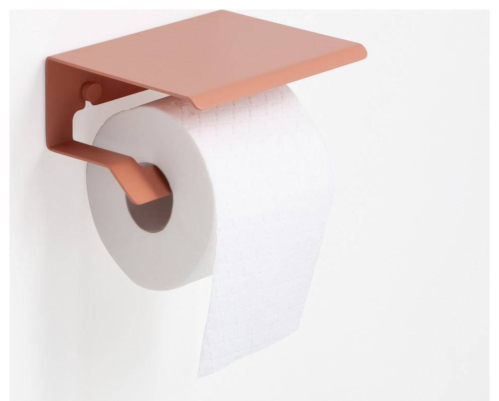 Slim Toilet Paper Holder With Lid, Matte Salmon