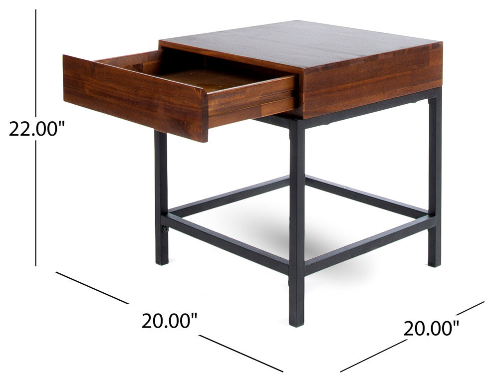 GDF Studio Elrod Industrial Dark Oak Acacia Wood Storage Side Table
