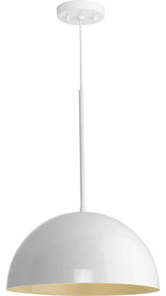 Perimeter Collection One-Light White Mid-Century Modern Pendant With metal Shade