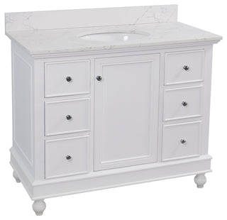 Bella 42" Bathroom Vanity, White, Engineered Marble