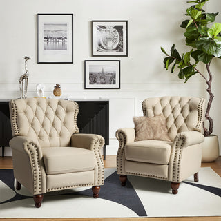 Genuine Leather Recliner, Set of 2, Beige