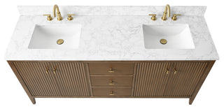 Vanity Art Freestanding Vanity, Walnut, 72", Double Sink, Golden Brushed