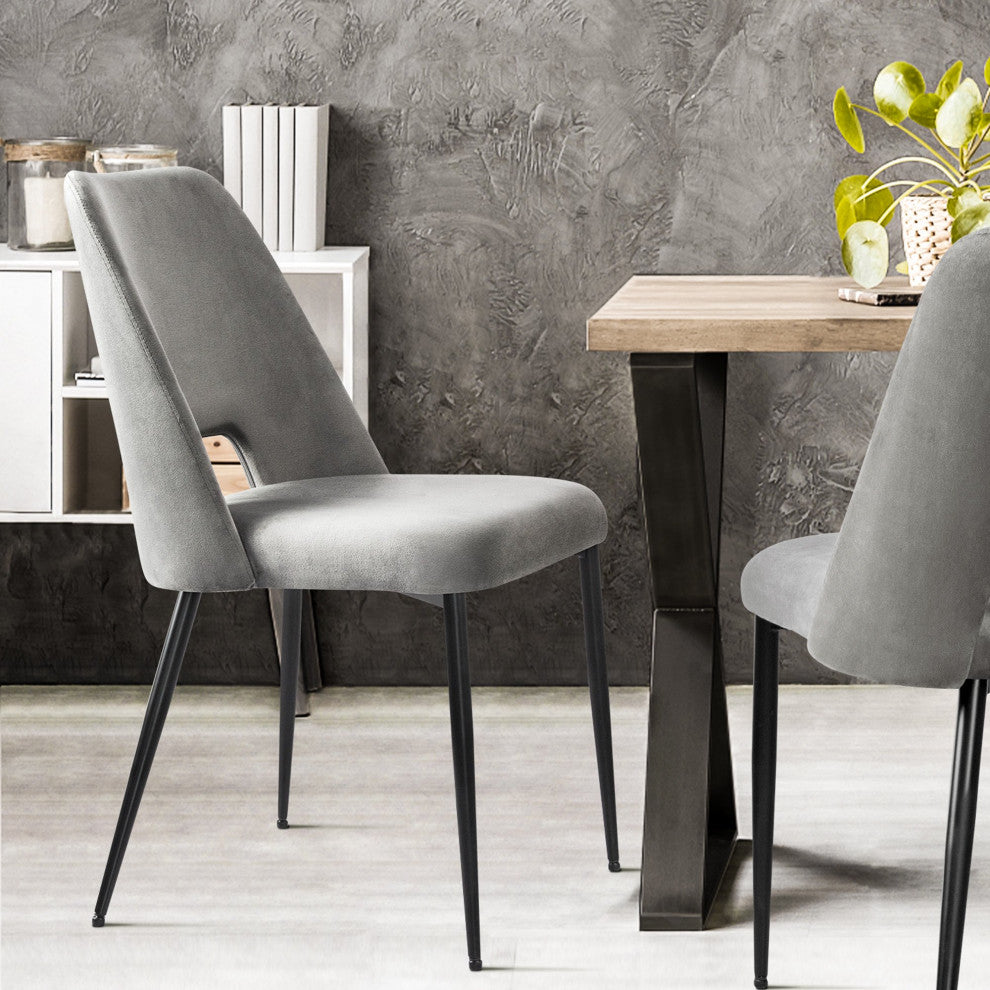 2 Pack Modern Dining Chair, Breathable Velvet Seat With Curved Open Back, Gray