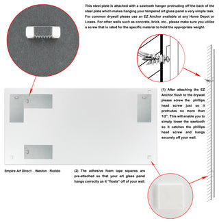 Abstract Rectangular Beveled Wall Mirror on Free Floating Printed Tempered Glass