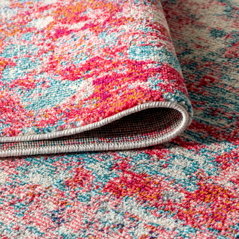 Contemporary POP Modern Abstract Area Rug, Blue/Red, 4 X 6