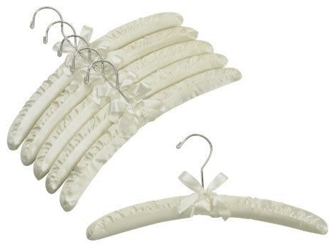 Satin Hangers With Chrome Hook, Ivory, Set of 6