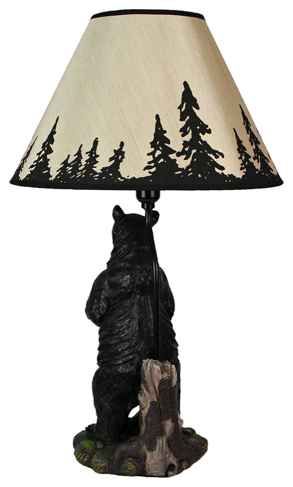 Standing Grizzly Bear Table Resin Lamp with Silhouette Forest Shade