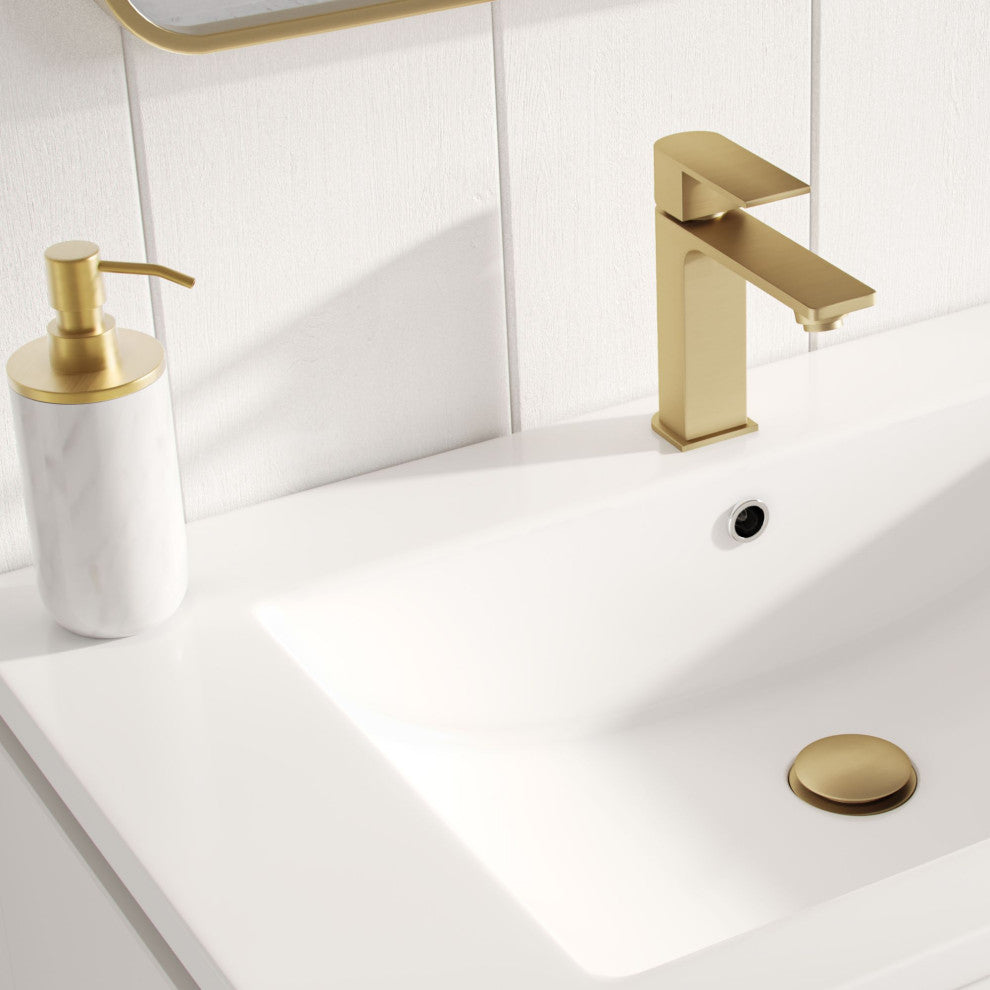 Celios Bathroom Vanity, White With Brass Trim, 30", Single Sink, Freestanding