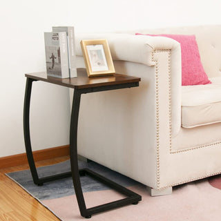 Vintage C Shaped End Table for Laptop Coffee Snack, Walnut
