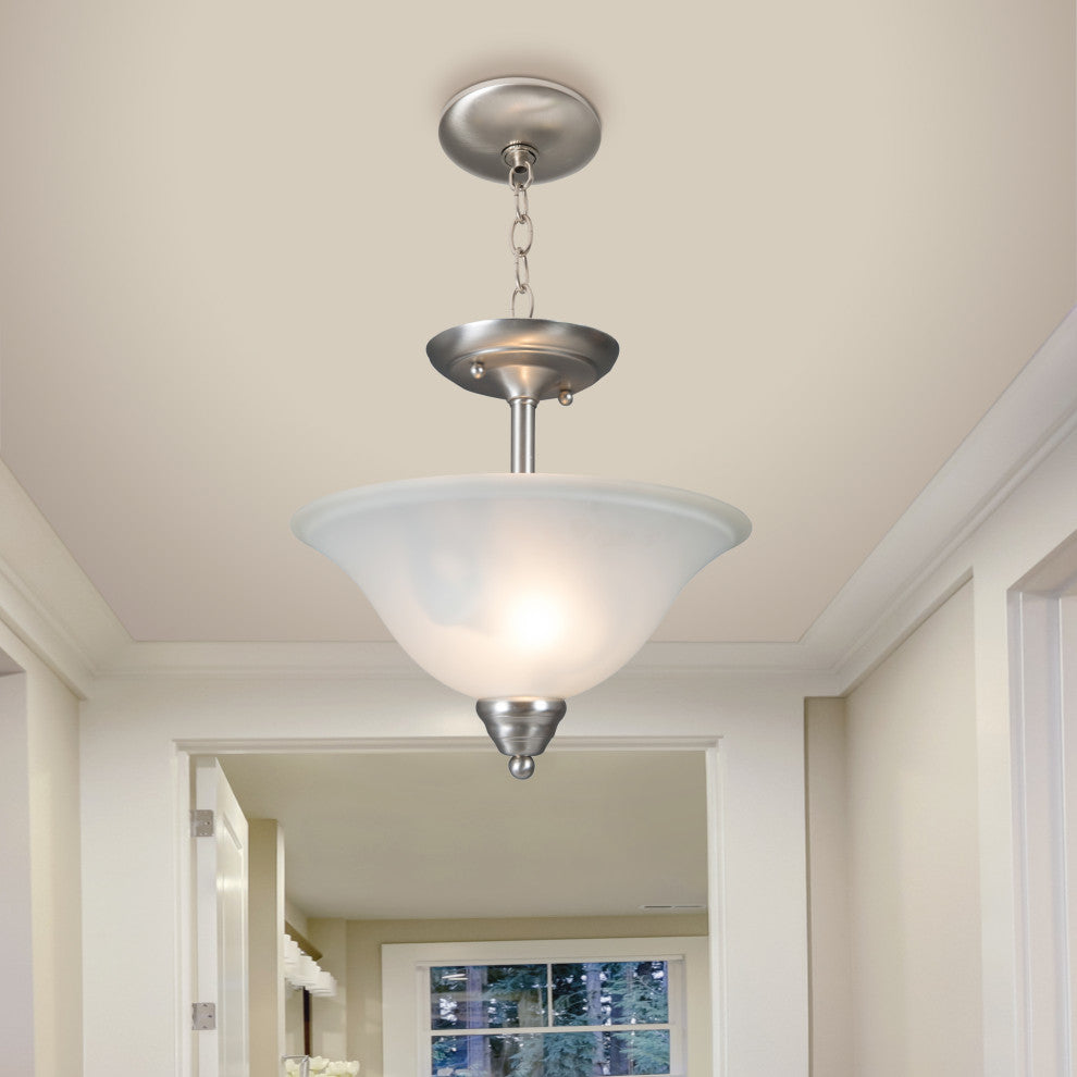 2-Lights Inverted Pendant, Satin Nickel Finish