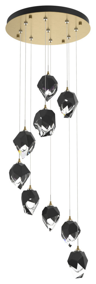 Chrysalis 9-Light Small Crystal Pendant Modern Brass Finish- Long, Black Crystal