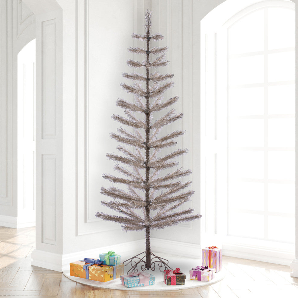 Vickerman S151070 7' Champagne Feather Artificial Christmas Tree, Unlit