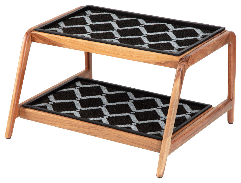 Double-Tier Natural Stand With 2-Pair Rubber Boot Trays San Tropez