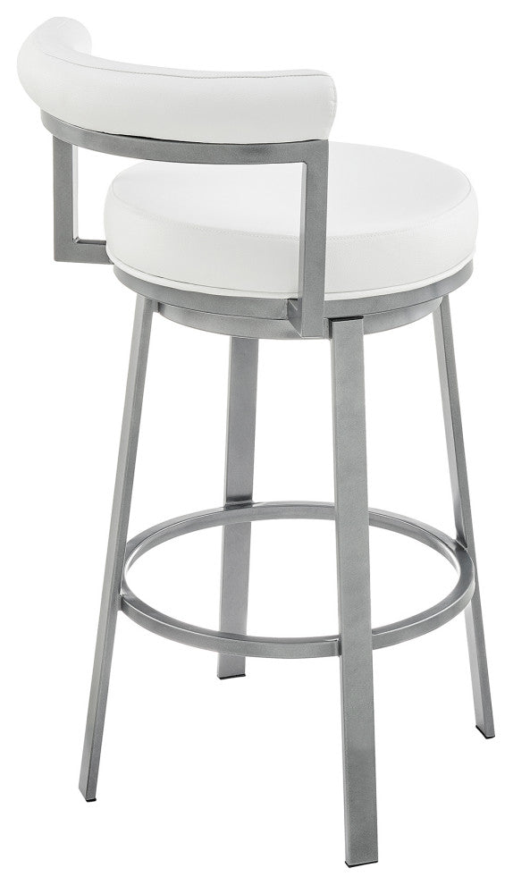 Neura Swivel Stool in Cloud Finish With White Faux Leather, 30"