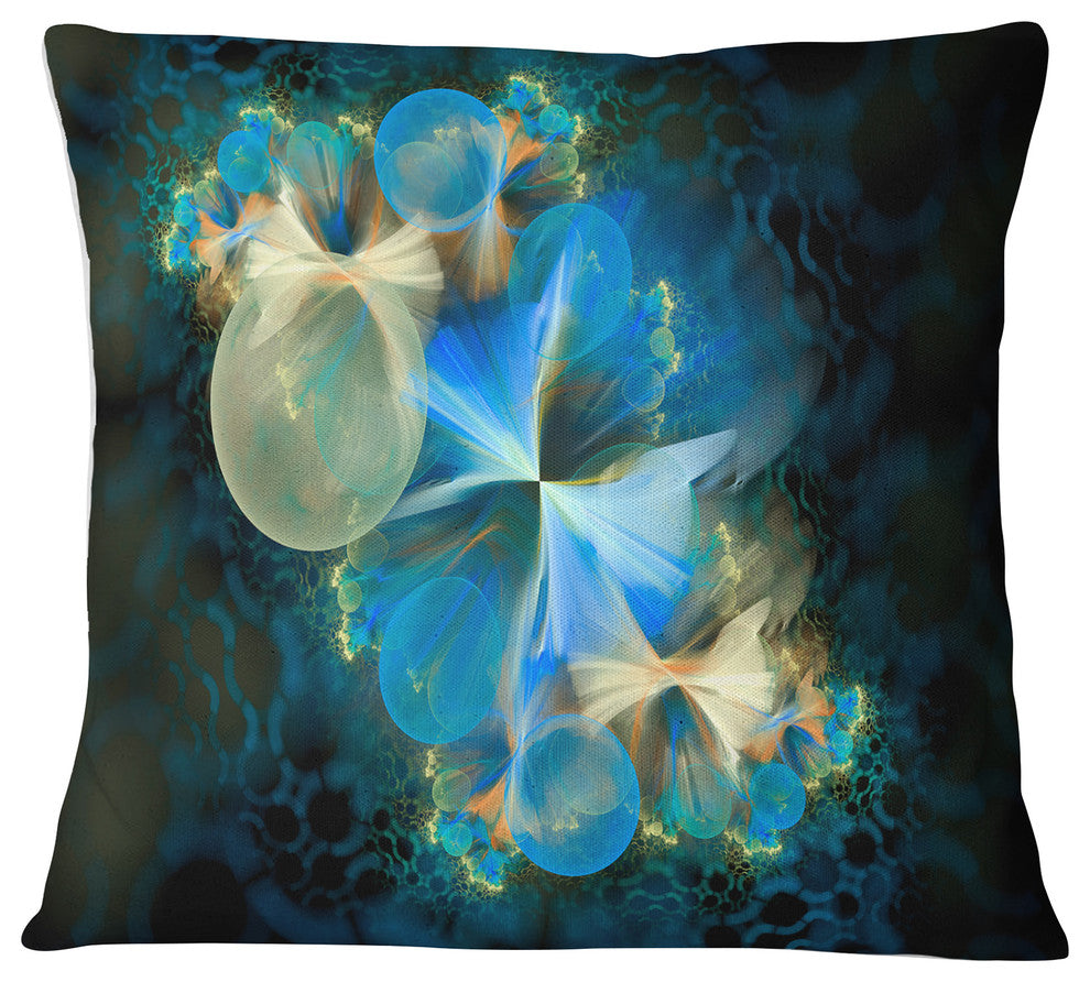 Fractal 3D Blue Bubbles Contemporary Throw Pillow, 16"x16"