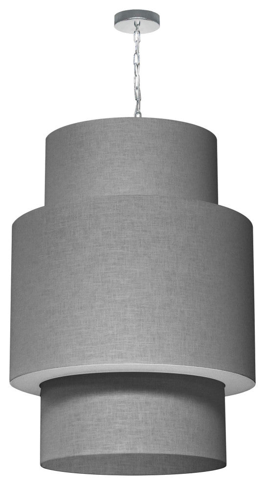7 Light 3 Tiers Drum Linen Milano Grey, Acrylic Diffuser,Polished Chrome