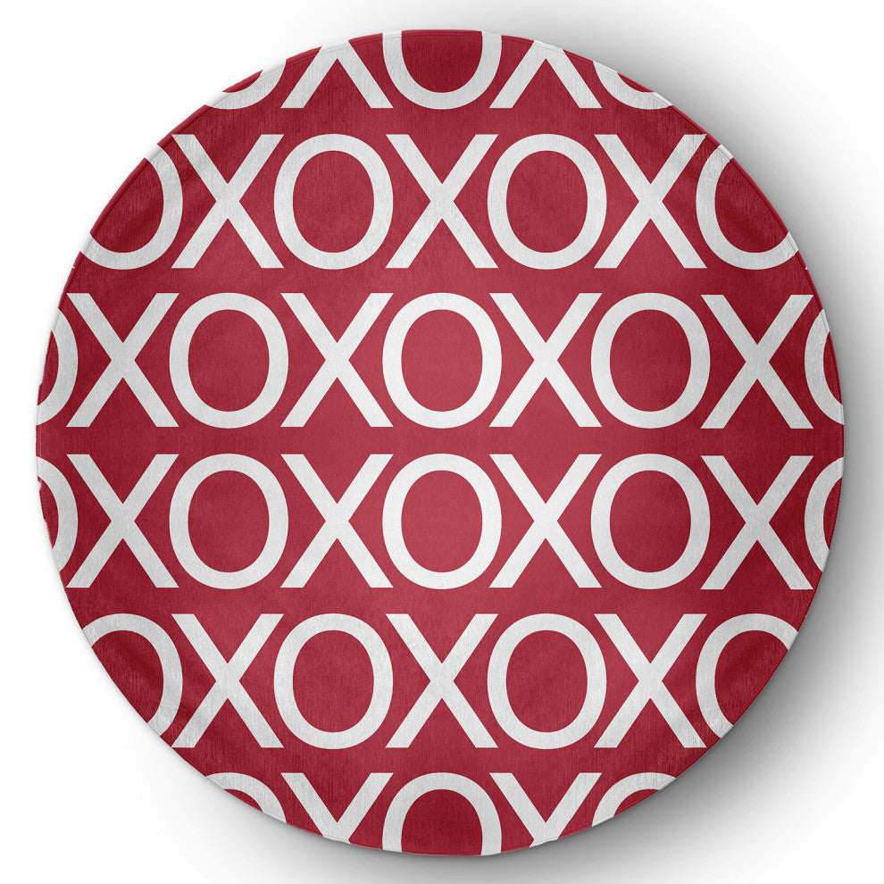 Hugs and Kisses Valentines Chenille Rug, Brick, 5' Round