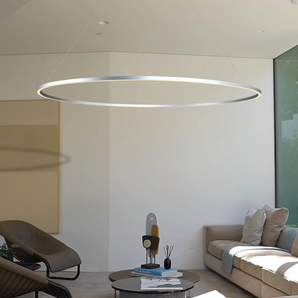 72" Tania ETL Certified Integrated LED Circular Adjustable Chandelier, Silver
