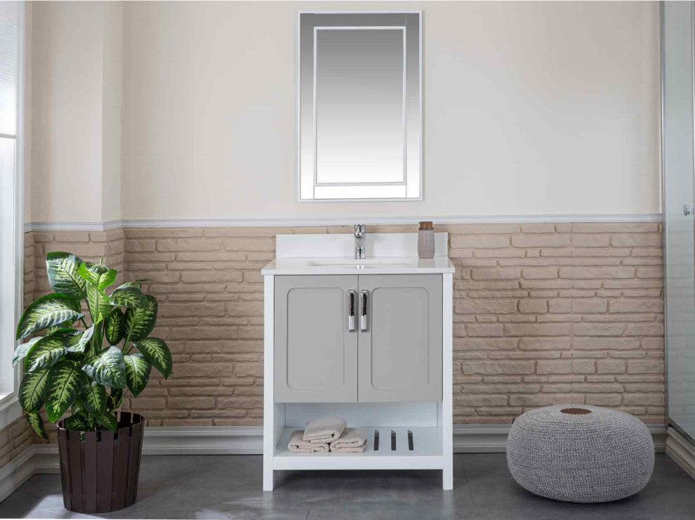 Florin Collection 30" Bathroom Vanity With Sink, Mirror, Countertop, Gray