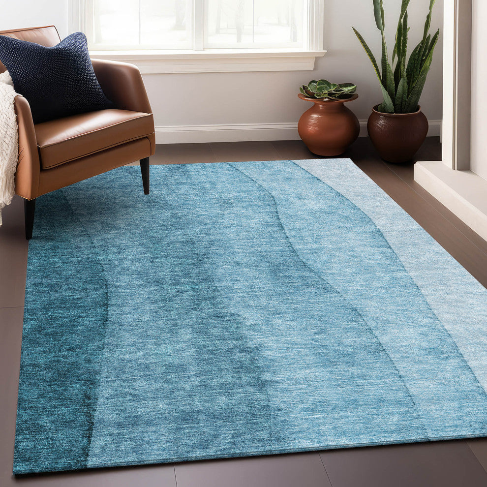 Premium Machine Washable Mayfield AMF690 Teal 10' x 14' Rug