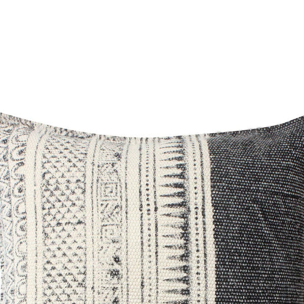 Benzara BM200554 18 x 18 HandWoven Cotton Pillow with Block Print White and Gray
