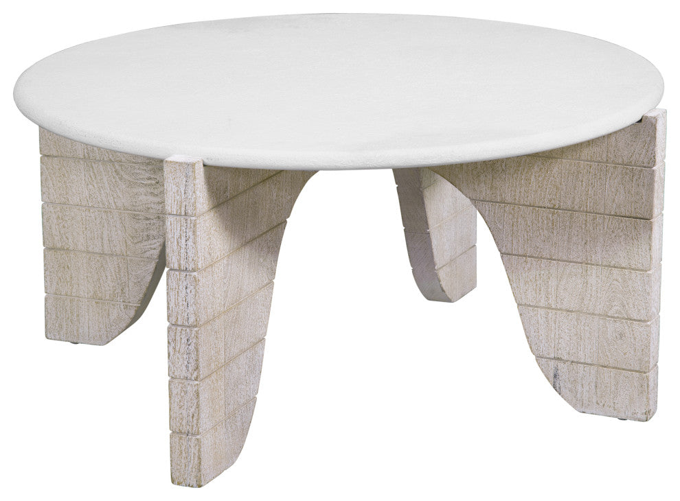 Bali Round Cocktail Table - Mango Wood - White Wash