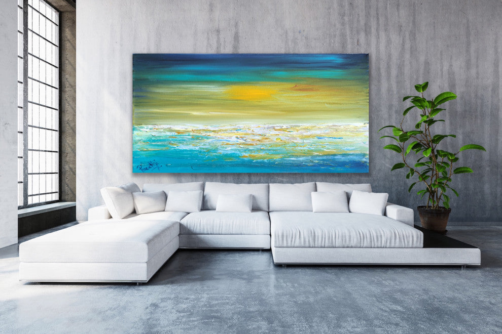 "Beautiful Day" 72x36 inches Large Modern coastal Painting decor Beach Blue