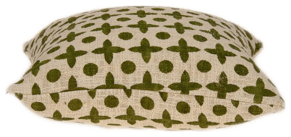 18" X 7" X 18" Transitional Beige Printed Pillow Cover With Poly Insert