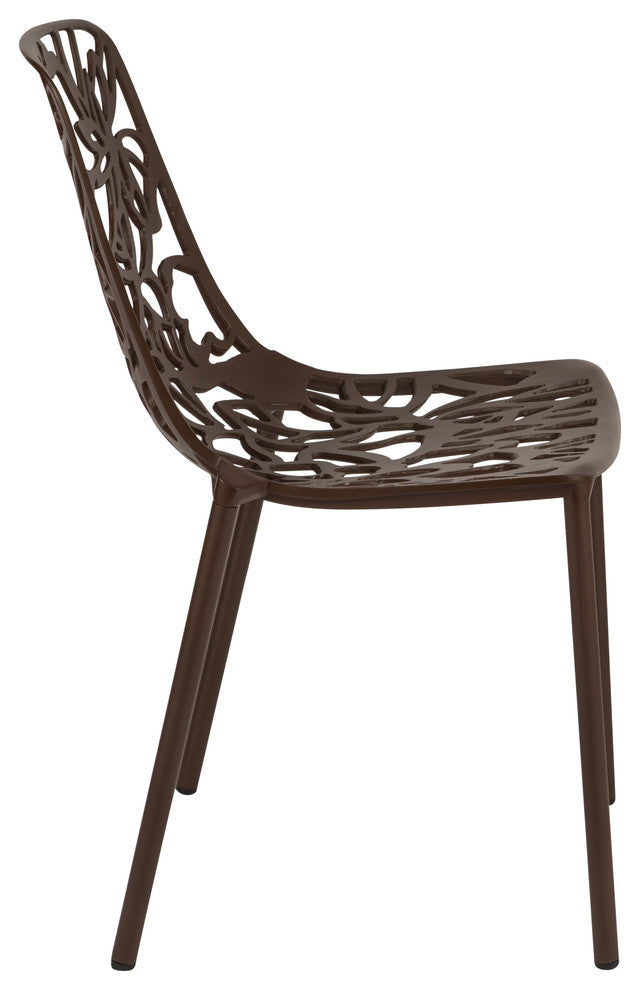 LeisureMod Devon Modern Outdoor Stackable Aluminum Dining Chair, Set of 2, Brown