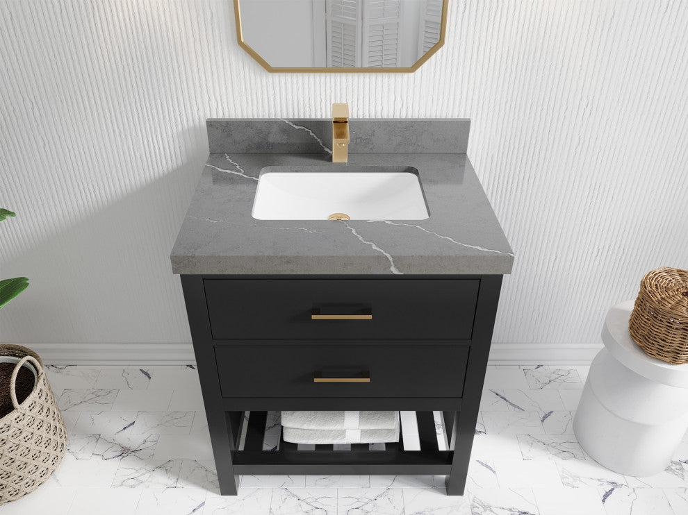 Parker 30" Single Sink Bath Vanity, Black 2" Piatra Gray