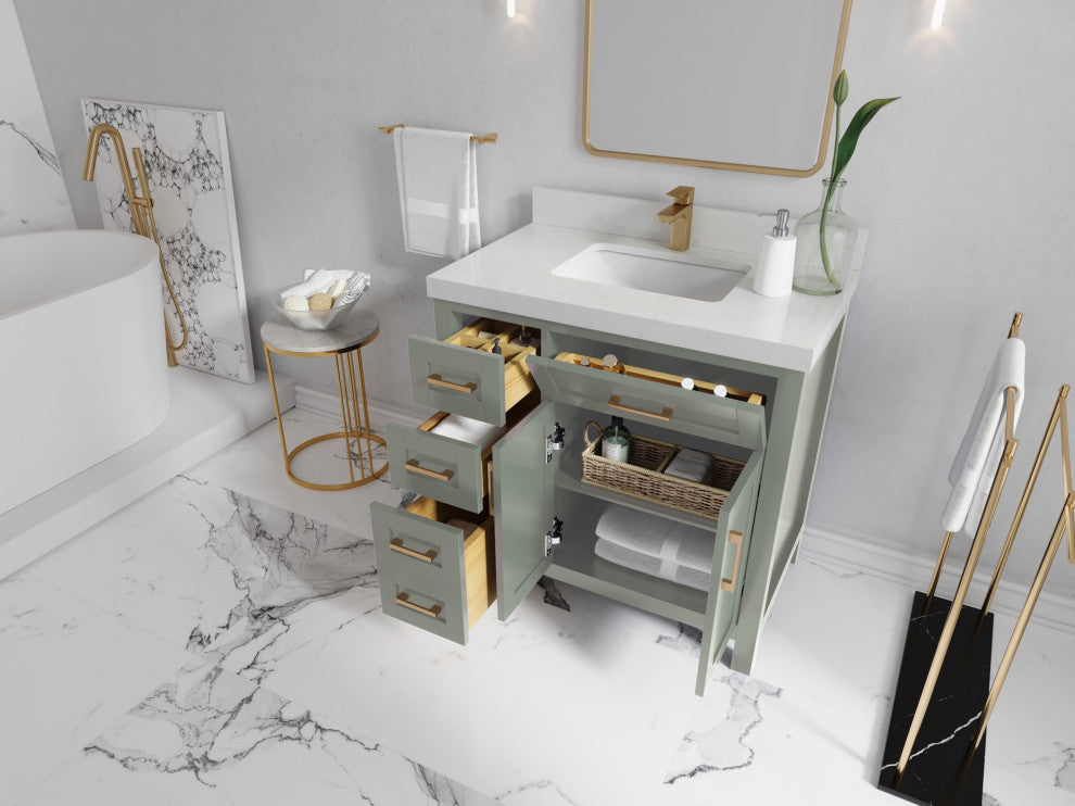 Cambridge 36" Center Sink Bath Vanity in Evergreen 2" Carrara Marble