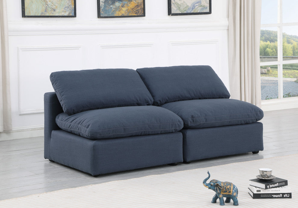 Indulge Upholstered Modular Sofa, Navy, 2-Piece: 2 Armless Chair, Down Stuffed Linen Textured Fabric