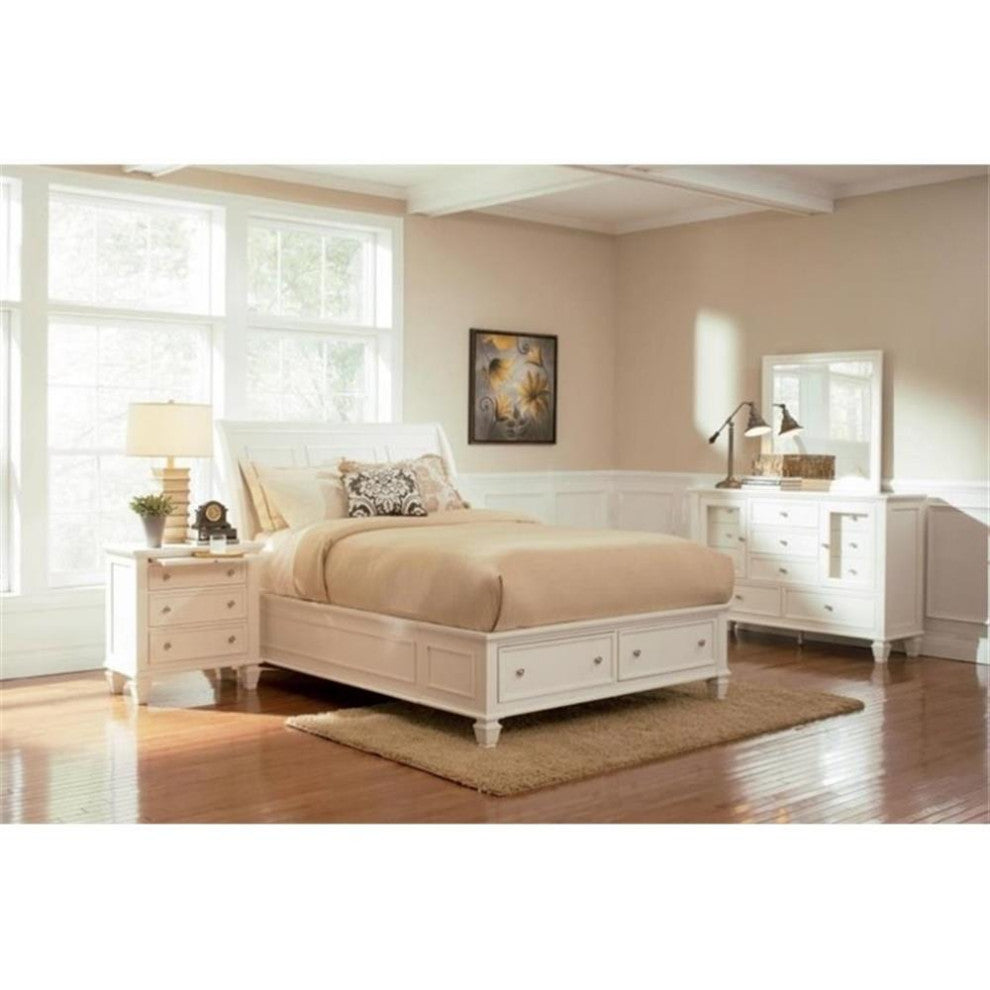 Bowery Hill Coastal Wood Queen Storage Sleigh Bed in White Finish