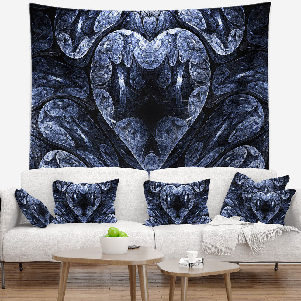 Cold Mystical Fractal Heart Abstract Wall Tapestry, 80"x68"