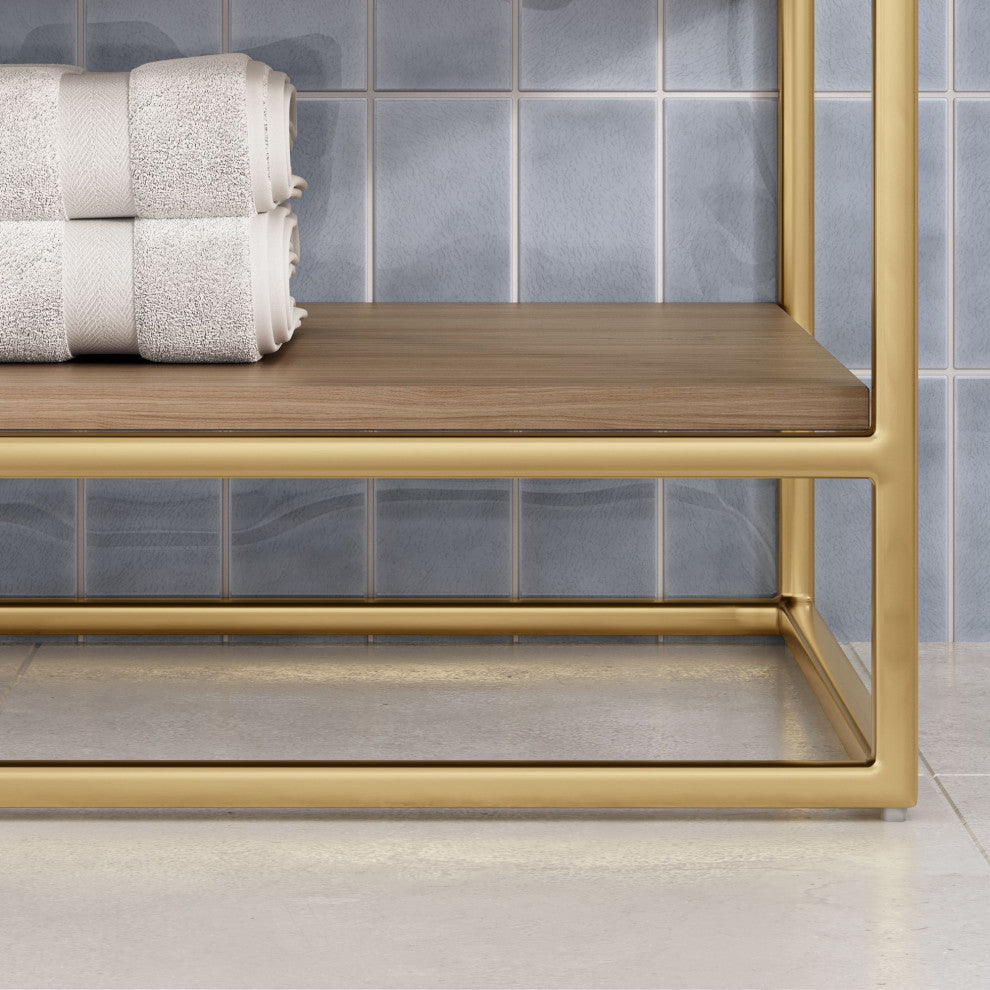 Bahia Bath Vanity, Oak, 60", Brushed Gold Hardware, Single, Freestanding