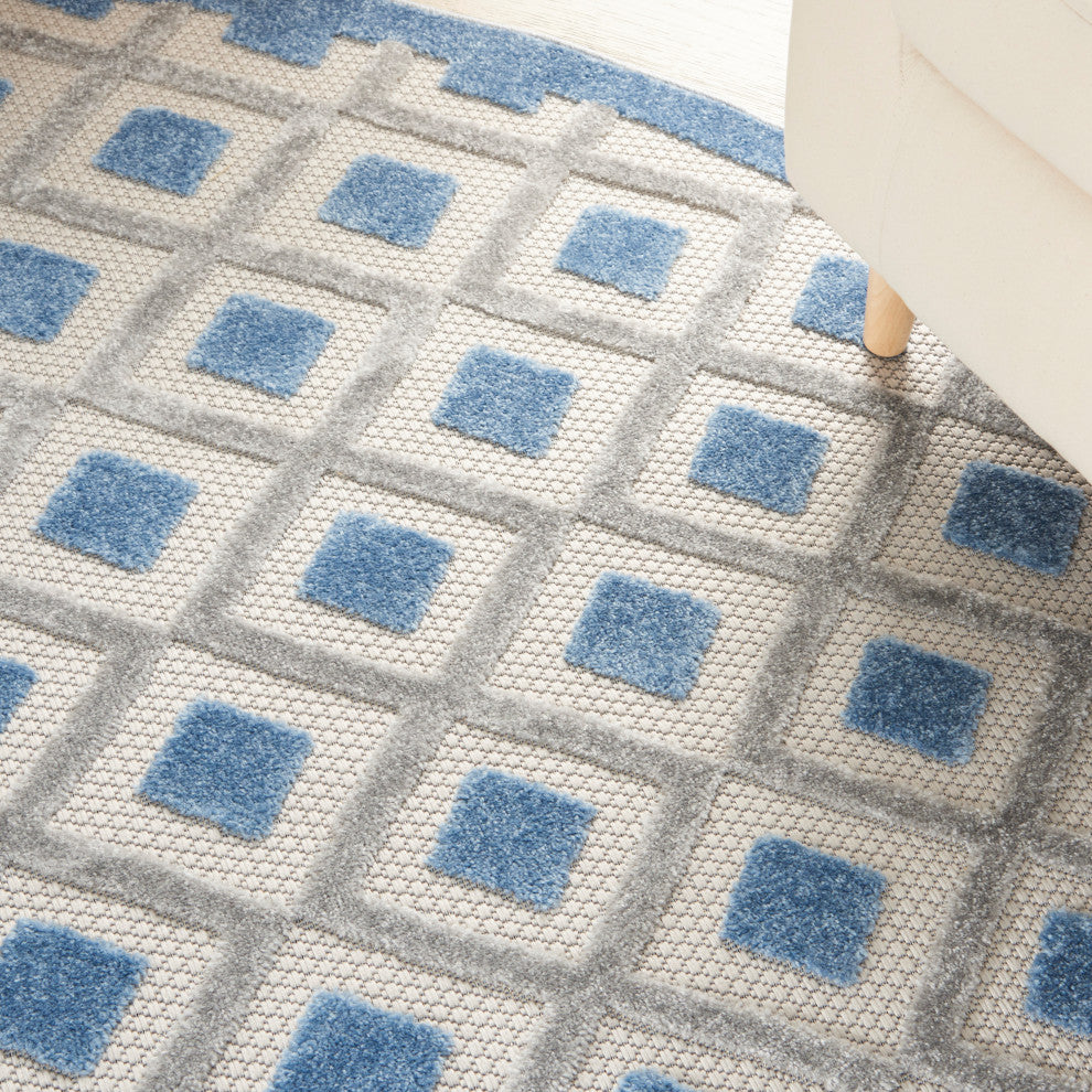 Nourison Aloha 7'10" Round Blue/Grey Modern Area Rug