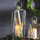 Elegant Tall Faceted Silver Nautical Candle Lantern Chrome Outdoor Safe Handle