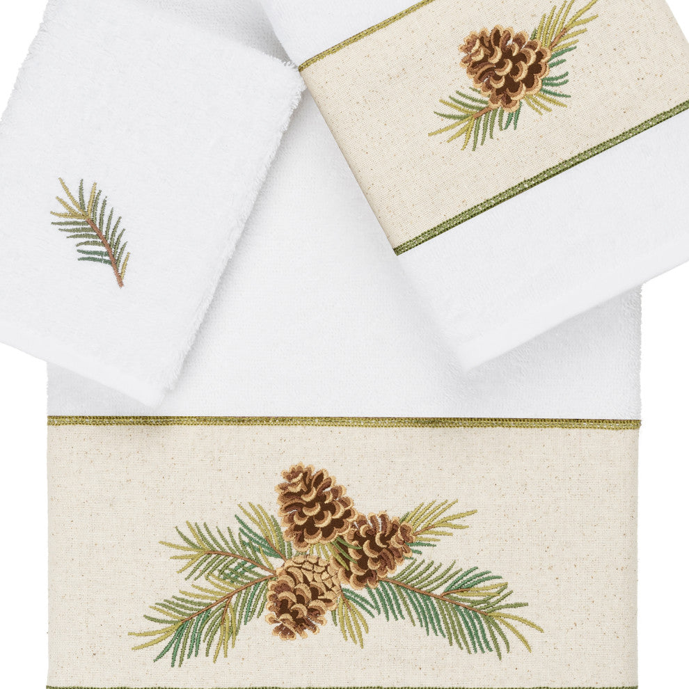 Linum Home Textiles Turkish Cotton Pierre 3-Piece Embellished Towel Set, White