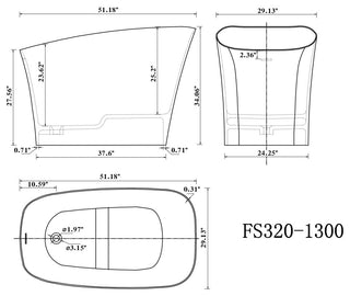 51 Inch Solid Surface Freestanding Soaking Bathtub in White with Drain